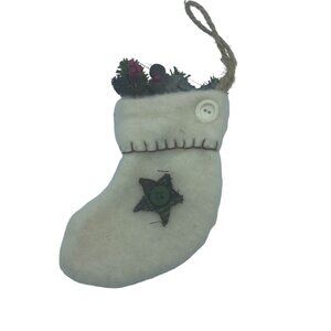 Rustic Mini Christmas Stocking Ornament Felt Button Green Star Farm Country